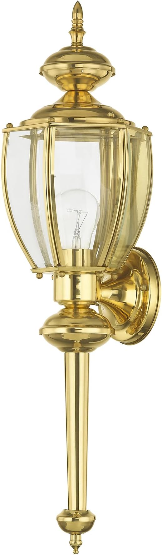 Livex Lighting 2112-02 Outdoor Wall Lantern, Polished Brass | Clear Beveled Glass Shades