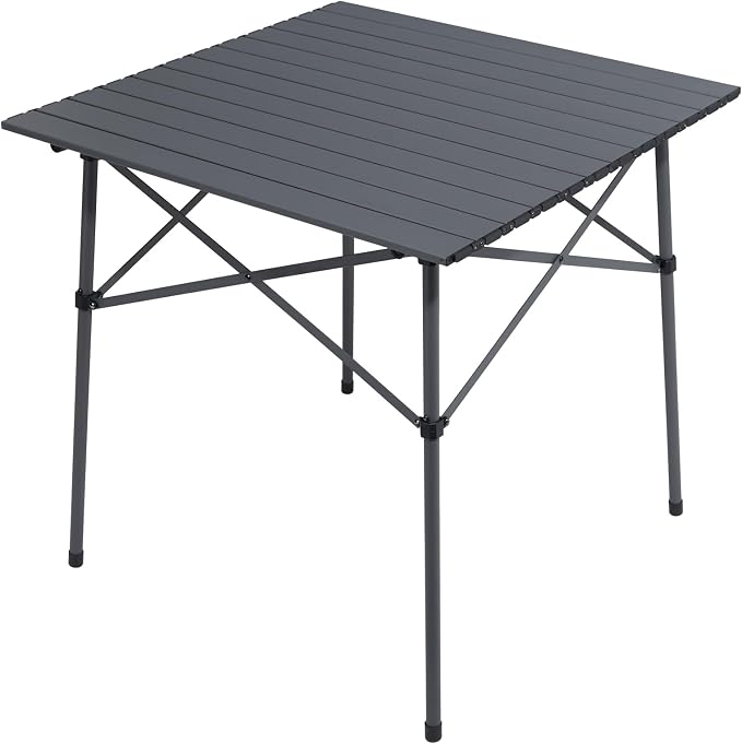 Portal Lightweight Aluminum Folding Square Table Roll Up Top 4 People Compact Table with Carry Bag for Camping, Picnic, Backyards, BBQ, Dark Gray