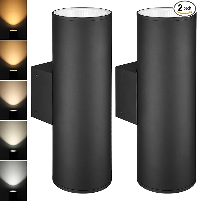 LEONLITE 2-Pack 22 Inch 5CCT LED Cylinder Up Down Wall Light Outdoor | 100V-277V, Dimmable, for Residential & Commercial Use, Waterproof, Wall Sconce, Aluminum, ETL Listed
