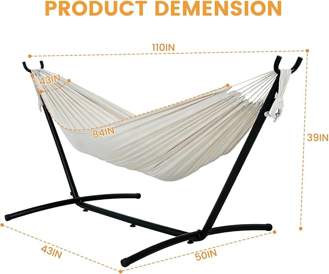 Lazy Daze Portable Hammock with Stand, Free Standing Hammocks for Indoor Outdoor Patio Yard, Has a Carrying Bag and Pillow, 9ft Steel Hamacas Heavy Duty 2 Person Amaca 450 lbs Capacity(White)