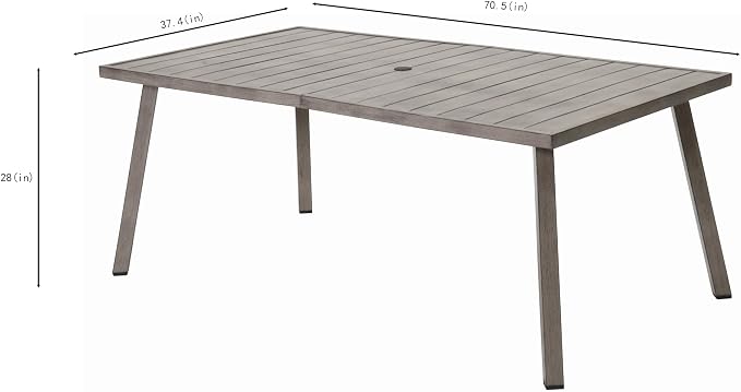 70.5" Outdoor Folding Iron Dining Table for Small Patio Hosting: Seats 8 Guests in Seconds – Folds Flat to 5" Thick – Leveling Feet for Uneven Ground – Slatted Top Drains Rain Fast