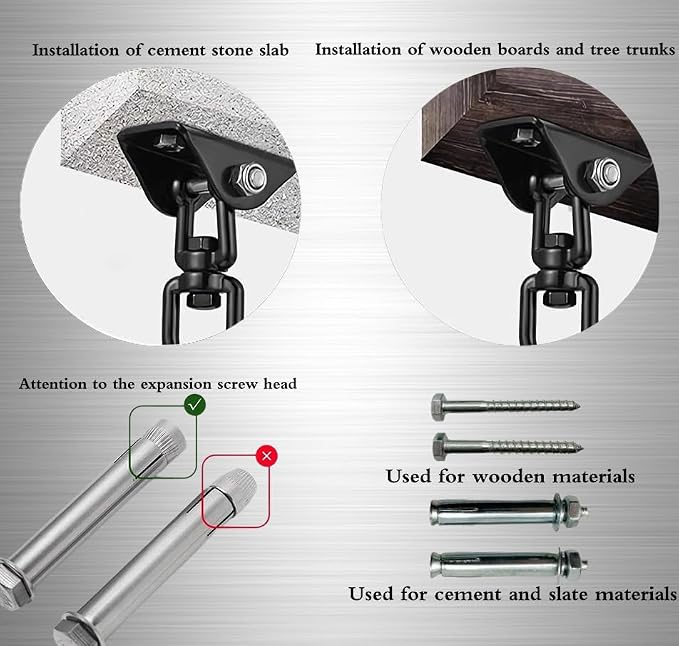 180 ° Swing/360 ° Rotation Hammock Rocking Chair Heavy-Duty Ceiling Hook, Capable of Bearing 1200 pounds, Including Installation Tools，Swinging Ceiling Hooks for Trees, Yoga, and Gyms.(1pc)