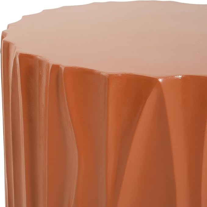 Terracotta Wave Textured MGO Cylindrical Side Table, Indoor & Outdoor Multi-Use Stool Table for Living Room Patio Balcony