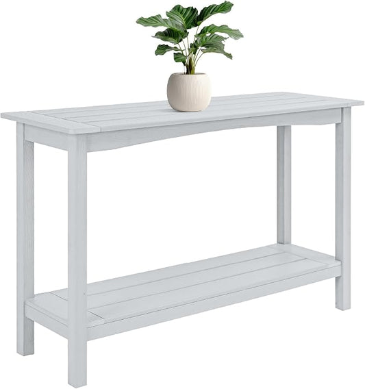 Weatherproof HIPS Outdoor Console Table, 48'' 2-Shelf Side Table Indoor/Outdoor Use, Multifunctional Buffet Table Bar Storage Organizer for Entryway, Patio, Outside Plant Stand Table, White