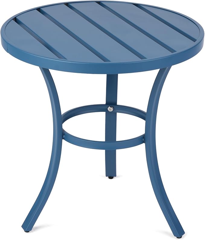 VINGLI Outdoor Side Table, Small Metal Patio End Table, Outdoor Round Table for Patio, Pool, Porch (Blue)