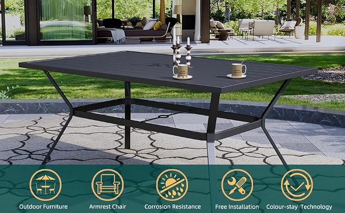 Anmutig 7-Piece Outdoor Dining Set, 6 Swivel Patio Chairs & 60''Rectangular Dining Table with All Weather Frame Furniture Set - Navy Style2