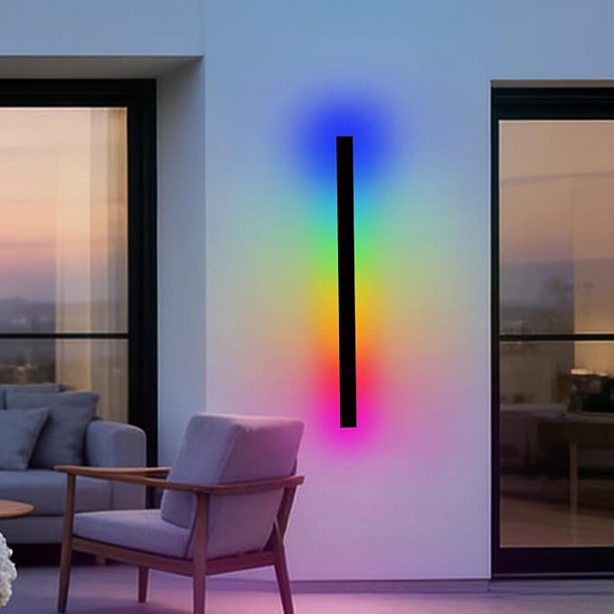 RGB Outdoor Wall Lights, Ip65 Waterproof Linear Led Modern Wall Sconce, 7 Colors and 358 Light Effects, Dimmable with Remote Modern Linear Exterior Light Fixture 47.25 inch (1 Pack)