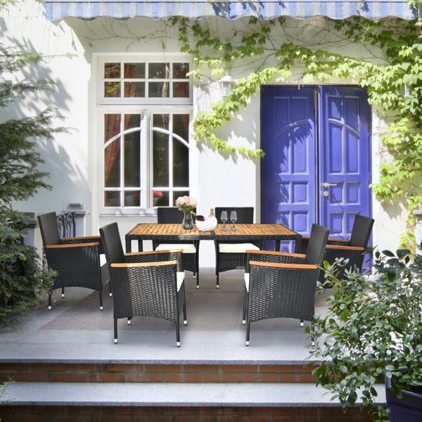 7 Pieces Patio Furniture Set, Rattan Dining Table & Chair, Backyard Furniture Outdoor Conversation Set for Garden, Patio Dining Sets