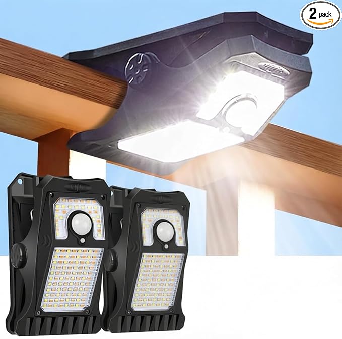 Solar Motion Sensor Lights Outdoor, Clip on Solar Lights Outdoor Waterproof, High Bright Solar Powered Security Lights for Outside Fence Chain Link Camping (2, 118 LED)