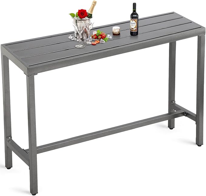Outdoor Patio Counter Height Bar Table, 55" Rectangle for Patio, Garden, Yard, Balcony, Poolside