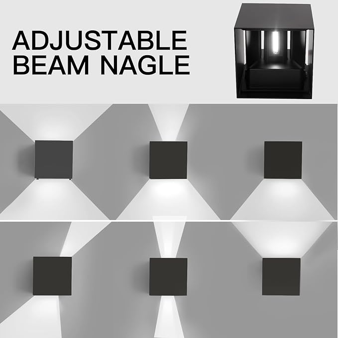 Mille Lucciole 12W 2Pack Outdoor Wall Lights Exterior/Interior,LED Black Outdoor Wall Sconces Light Fixtures Modern,IP65 Waterproof Square Aluminum Wall Lamps, Up and Down Lights 6500K Cold Lights