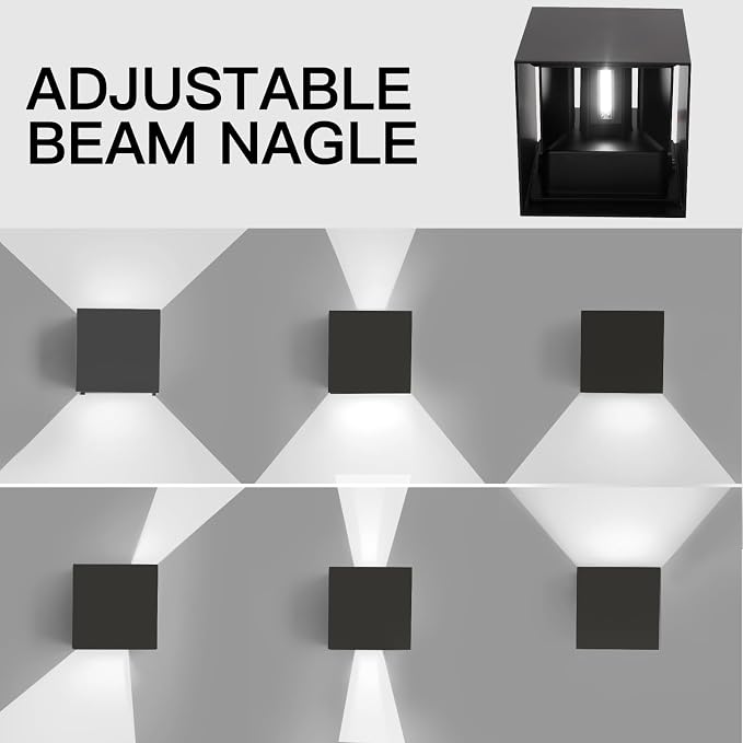 Mille Lucciole 12W 4Pack Outdoor Wall Lights Exterior/Interior,LED Black Outdoor Wall Sconces Light Fixtures Modern,IP65 Waterproof Square Aluminum Wall Lamps, Up and Down Lights 6500K Cold Lights