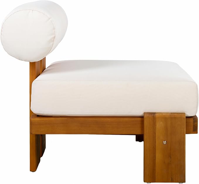 Christopher Knight Home Ahina 4 Pieces Acacia Wood Conversation Set, Loveseat & Accent Chair Chat Set with Cushions, Slat Panel Coffee Table, Patio Furniture Set for Backyard/Balcony, Teak + Beige