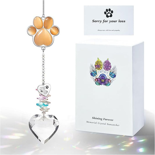 Dog Memorial Gifts, Pet Memorial Suncatcher, Loss of Dog Sympathy Gift | Thoughtful Dogs and Cats Bereavement Remembrance Gifts, Natural Cat's Eye Stone Paw Crystal Suncatcher