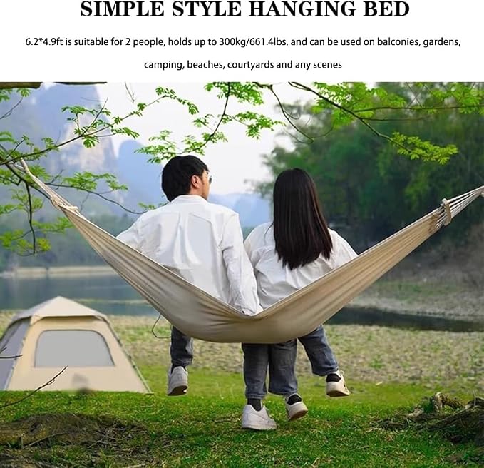 Thick Canvas Double Hammock Outdoor Leisure Anti-rollover Swing Bind Rope Binding Rope Storage Bag Safety Buckle Load Bearing 300kg