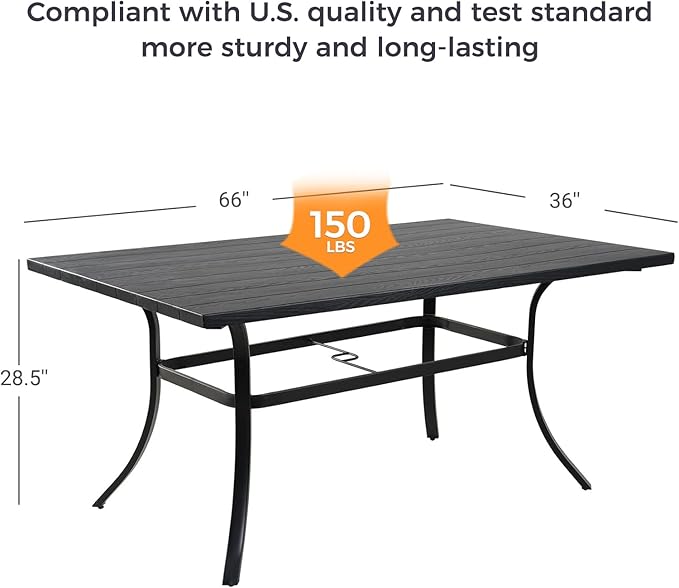 Grand patio Outdoor 66-Inch Rectangle Dining Table Weather-Resistant Picnic Table Embossed Woodgrain with 1.5”Market Umbrella Hole for Garden, Lawn, Backyard