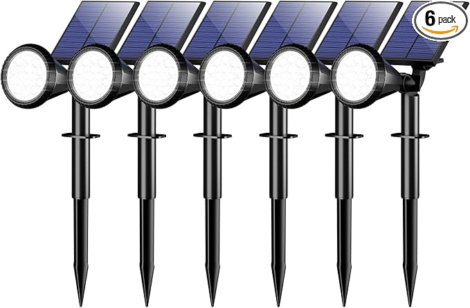 Solar Spot Lights Outdoor Waterproof IP65, Flag Landscape Spotlights | 6 Pack 4 Lighting Modes Solar Powered Spotlights Auto On/Off,Solar Garden Yard Pathway Wall Uplights for Outside,Cool White