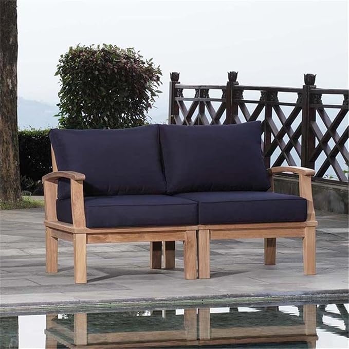 Modway EEI-1822-NAT-NAV-SET Marina Premium Grade A Teak Wood 2-Piece Outdoor Patio Furniture Set, Natural Navy