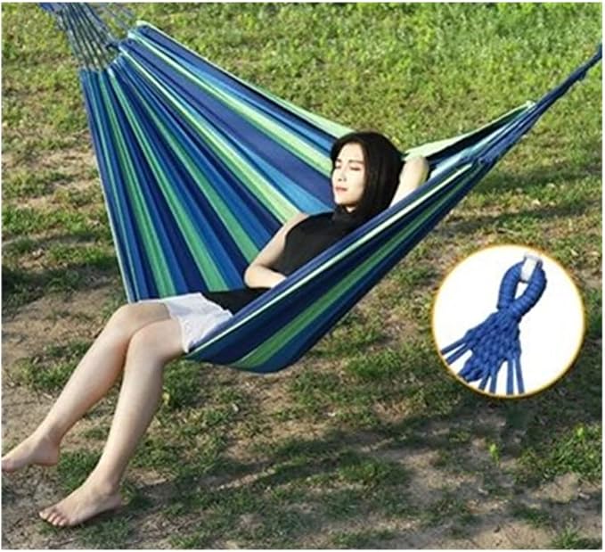 Two-Person Canvas Fabric Hammock with Travel Bag - Ideal for Outdoor and Indoor Use in Patios and Backyards - Holds up to 330 lbs