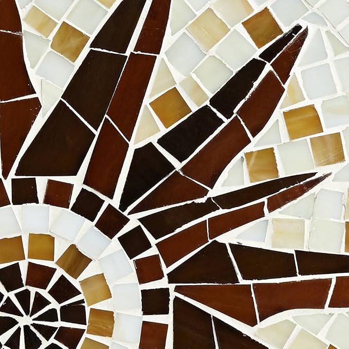 Teal Island Designs Sunburst Rustic Black Metal Round Outdoor Accent Side Tables 14" Wide Set of 2 Brown Mosaic Tile Tabletop Gracefully Curved Legs for Spaces Porch Patio Home House Balcony Deck
