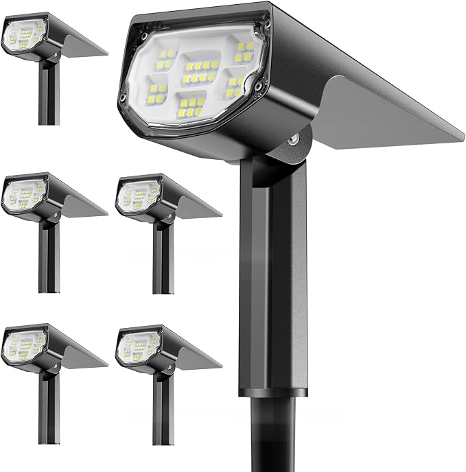 AloftSun Solar Spot Lights Outdoor Waterproof IP68, Solar Landscape Lights- 30 LED/2 Modes Solar Powered Spotlights,Landscape Lighting for Yard and Garden,White,6 Pack