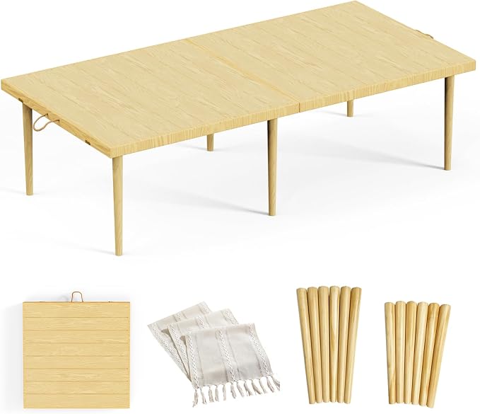 30x60 Inch Boho Low Picnic Wood Table - Foldable Design And And 2 Set Of Wood Table Leg For Sitting On The Floor Low Height Floor Picnic Table Encourage A Laid-back Vibe At Home Or In Nature