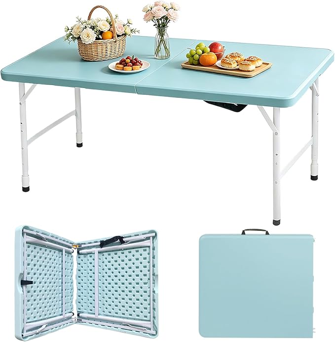 Portable Plastic Folding Table 4ft/6ft/8ft Heavy Duty White Black Picnic Dining Table Fold-in-Half for Camp Party Kitchen Indoor Outdoor