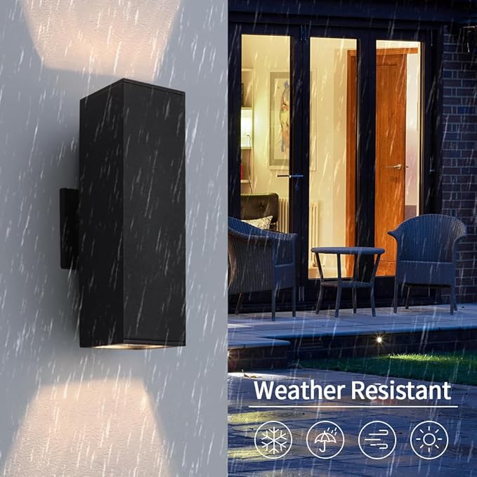 13" Black Square Outdoor Light Fixture,Up and Down Lights Outdoor | E26 Base,ETL listed,Aluminum Modern Outdoor Wall Lights Porch Light Exterior Lighting Fixtures for House Garage Patio Garden
