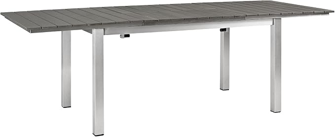 Modway Shore Aluminum Outdoor Patio 62" to 94" Extendable Dining Table in Silver Gray