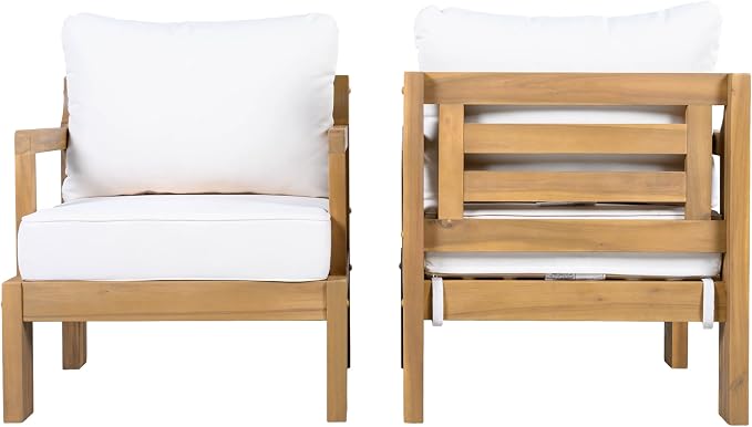 JIVOIT Outdoor Acacia Wood Patio Chair Set of 2, Outdoor Armchair Accent Chair with Thick Cushions for Garden, Backyard, Balcony, Poolside