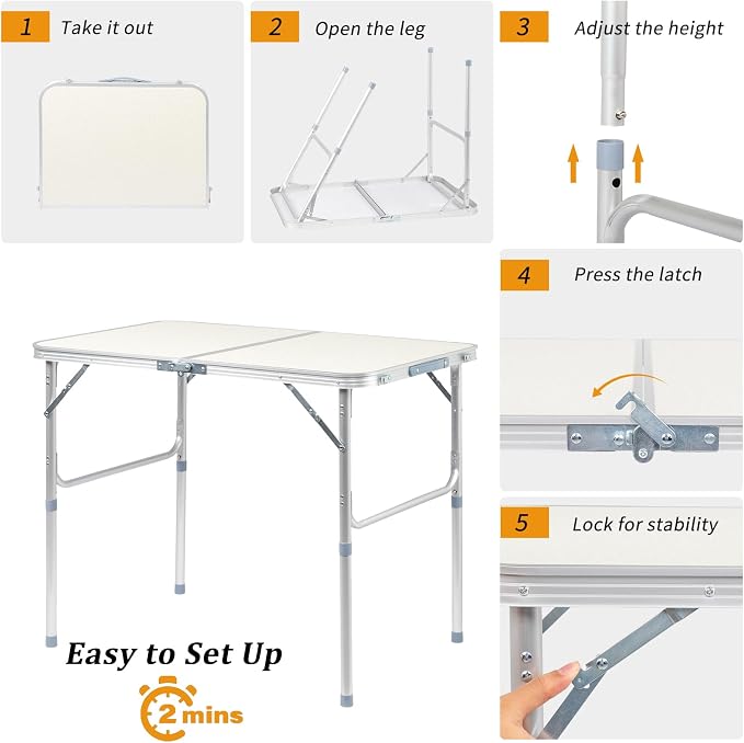 Road Ahead Aluminum Folding Camping Table,3ft Portable Folding Outdoor Table, Lightweight Table, with Carry Handle ，for Beach, BBQ,，Party，Camp Kitchen