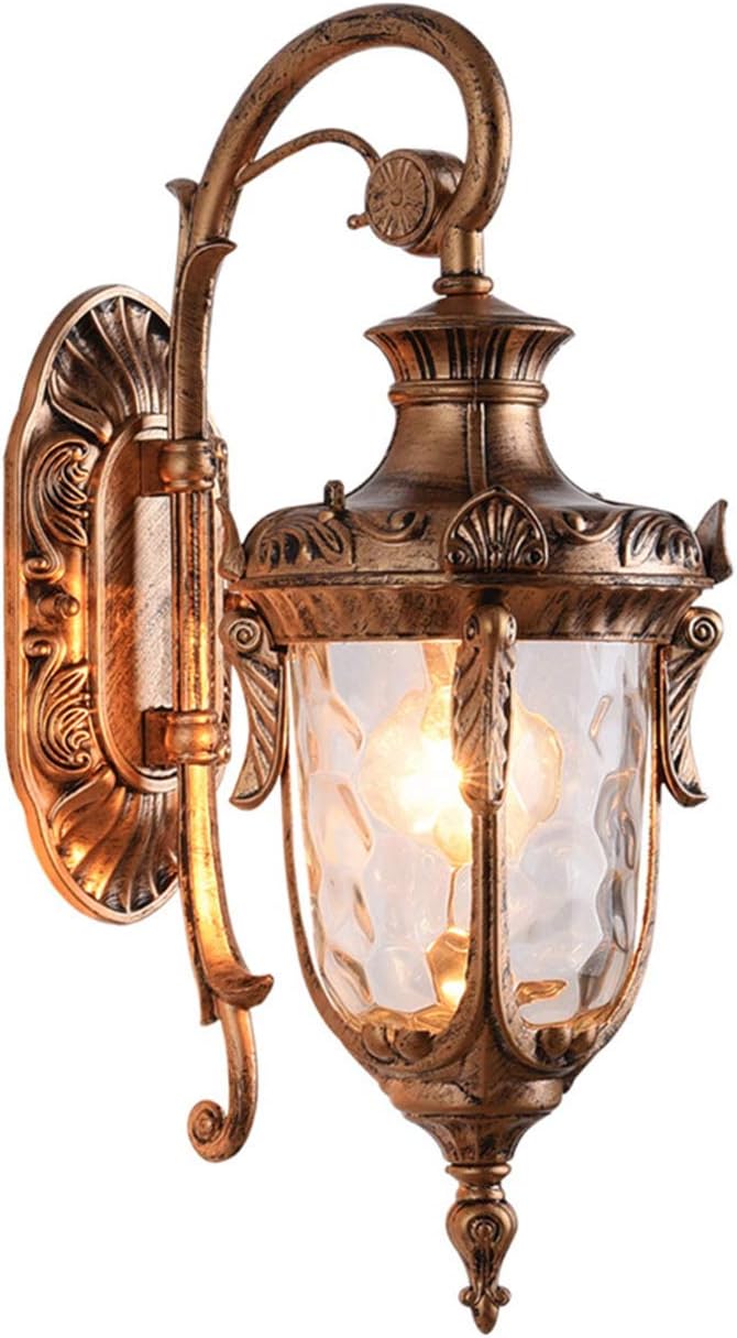 16.93” Outdoor Wall Light Fixture Bronze Exterior Wall Lantern | Outside Waterproof Sconce Rustic Porch Light Wall Mount with Hammered Glass Shade for House