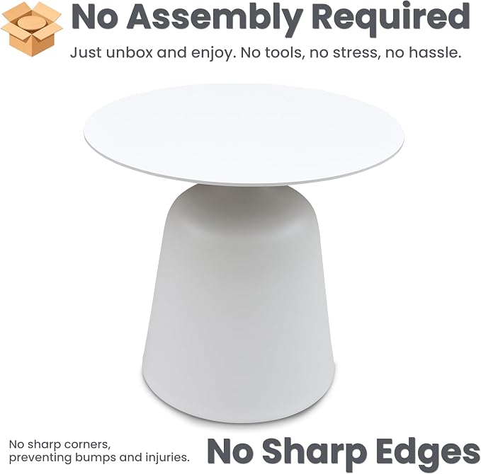 Round Patio Coffee Table: All Weather Aluminum Accent Table, Small End Table for Compact Condo, Outdoor Indoor Side Table for Balcony Poolside Porch Cafe Bistro, φ19.7''x18''(H), White
