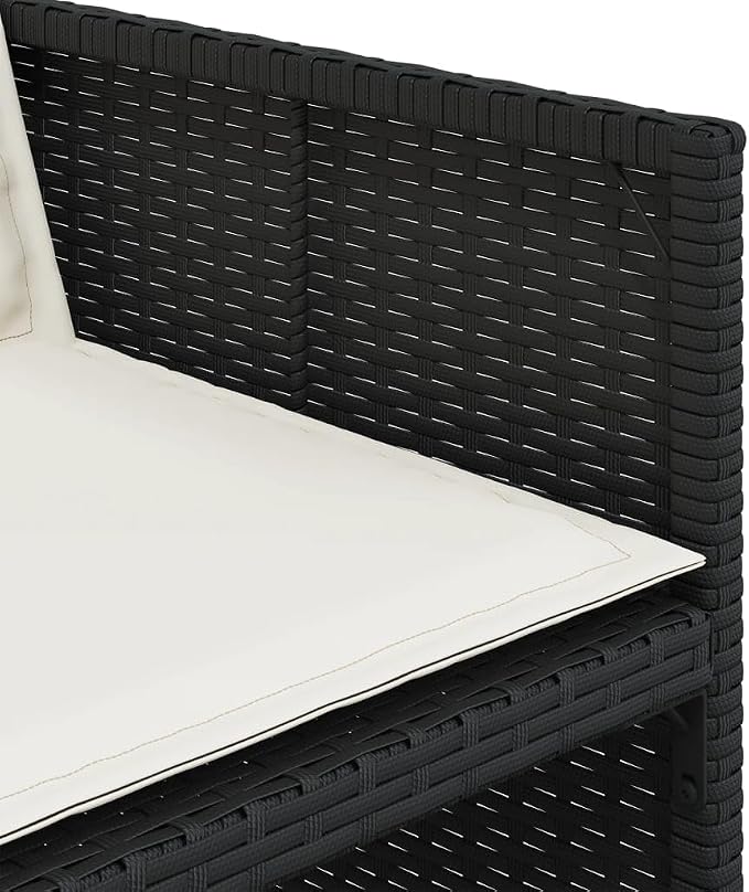 13 Piece Patio Dining Set with Cushions Black Poly Rattan Outdoor Furniture for Garden Backyard Dining Table and 12 Folding Chairs with Cream White Cushions, UV-Proof Weather Resistant