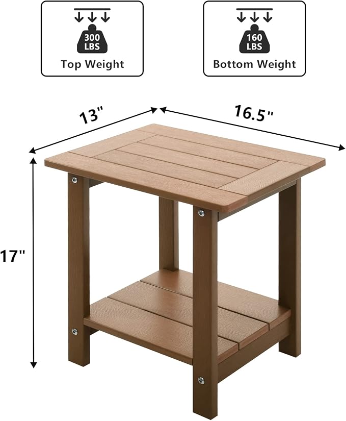 Meluvici Double Adirondack Outdoor Side Table Weather Resistant, Outdoor Rectangular Patio End Table for Adirondack Chair, Teak