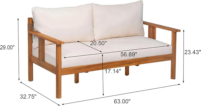 Christopher Knight Home Willy Acacia Wood Patio Furniture Set with Water-Repellent Cushion, 4 Piece Outdoor Acacia Wood Conversation Set, Outdoor Sectional Sofa Set with Coffee Table, Beige+Teak
