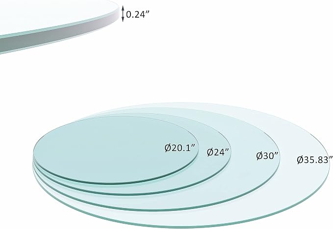 20" Round Glass Table Top - 1/4" Thick Flat Polished Edge Tempered Glass, Replacement Glass Table Top for Kitchen/Patio Table