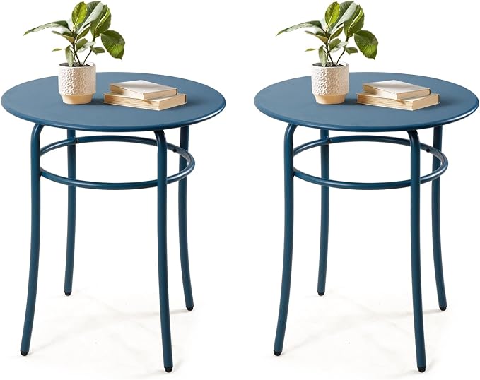 Morden 27.5'' Height Round Outdoor Patio Side Table Set of 2, Metal End Table for Patio Bistro Pub, Blue