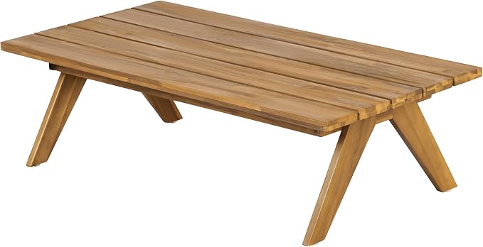 Christopher Knight Home Dina 4-Piece Patio Furniture Set, Acacia Wood Outdoor Conversation Set with Coffee Table, Outdoor 3-Seater Sofa and Club Chairs Set with Cushions for Backyard, Teak+Beige