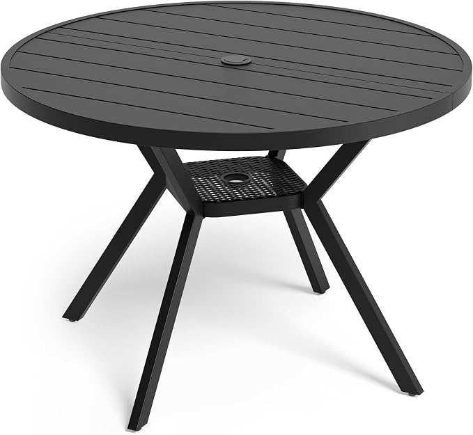 Betterhood 42” Outdoor Patio Table, Metal Patio Dining Table for All Weather, Round Outdoor Coffee Table, Patio Table with Adjustable Umbrella Hole or Garden, Backyard and Porch