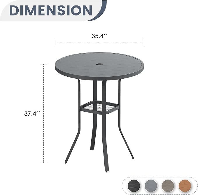 VICLLAX Patio Bar Height Table, Outdoor Round Bar Table with Umbrella Hole for Balcony, Porch, Deck, 37" Dark Grey