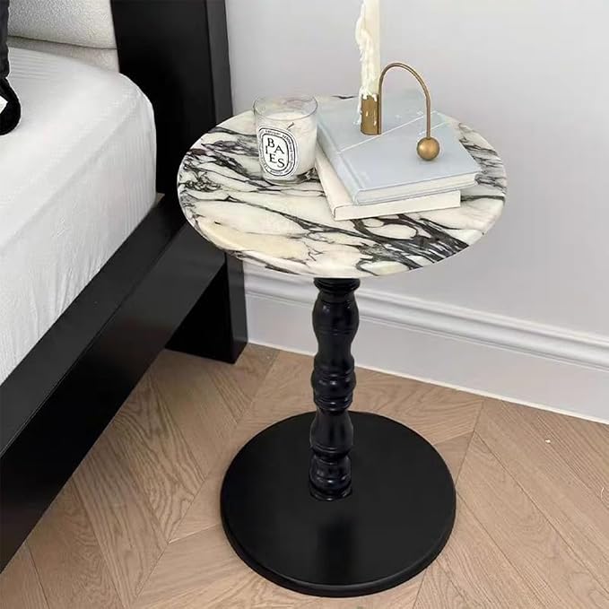 Natural Marble Top Side Table, Solid Wood Base, 16 Inches, Natural Transitional Style for The Living Room and Bedroom Storage and Display (R0MA350-white)