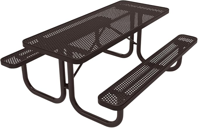 COATEDOUTDOORFURNITURE Heavy-Duty Portable Outdoor Picnic Table, Thermoplastic Coated Punched Steel Commercial-Grade Patio Furniture Made in America (6ft Rectangular, Brown with Brown Frames)