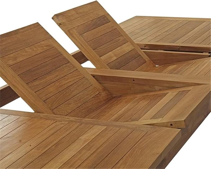 Pemberly Row Extendable Outdoor Patio Dining Table, Solid Teak Wood, Natural Finish, 70.5"-108.5" Adjustable Length, Rich Wood Grain, Tapered Legs, Durable Modern Design for Outdoor Patio Dining