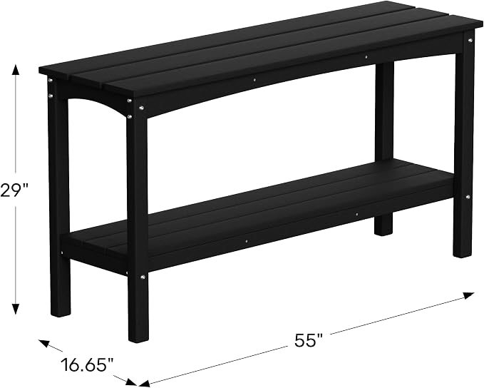 WestinTrends Malibu 55" Outdoor Patio HDPE Adirondack 2-Tier Shelf Console Table, Dark Green