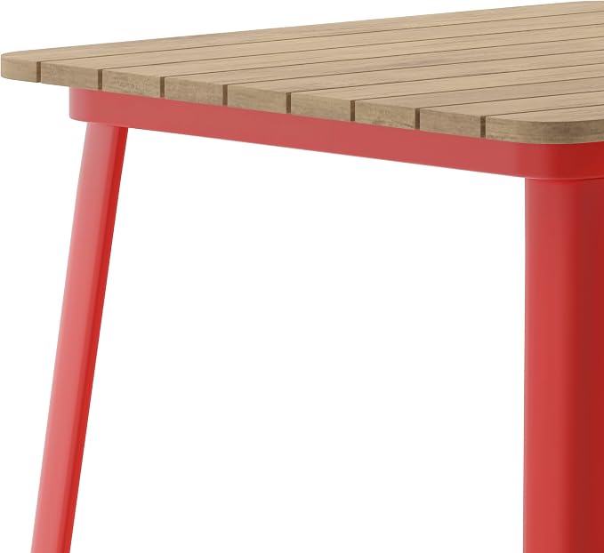 BizChair Commercial Outdoor Dining Table Bar Height, All Weather Poly Resin Top with Steel Base, 31.5" Square, Brown/Red