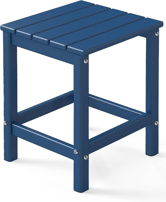 GREENVINES Adirondack-Outdoor-Side-Table | Single-Tier | 14 x 13 Inches | HDPE Plastic | All Weather | Blue | Outside End Tables | for Patio Porch Backyard Indoor