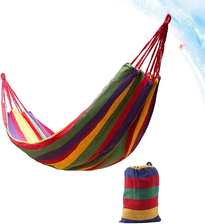 Abaodam Double Thickened Canvas Outdoor Hammock Swing for Two with Two Binding Ropes and Carry Bag, 280X150Cm Red, Camping Hanging Sleeping Bed for Patio and Backyard