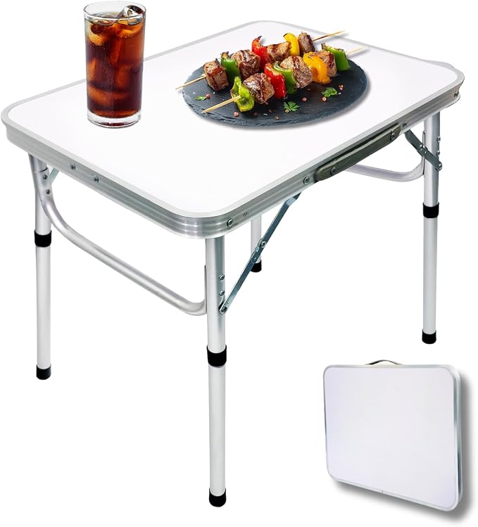 Camp Field Aluminum Folding Small Picnic Table, Adjustable Height Lightweight Portable Camping Table for Picnic Beach Outdoor Indoor (Small White) …