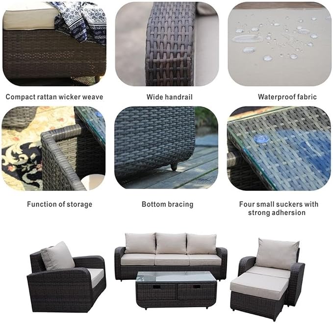 Outdoor Furniture 5PCS Conversation Sets in Brown with Cushions